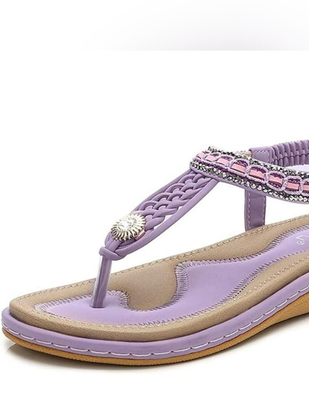Lavender Braided T-strap Women's Sandals W/ Bling